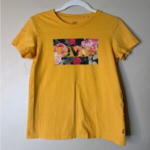 Levi's Women's Yellow Floral Logo Tee Small